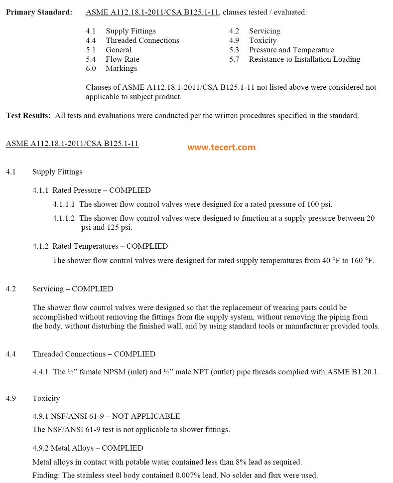 ASME A112.18.1 / CSA B125.1